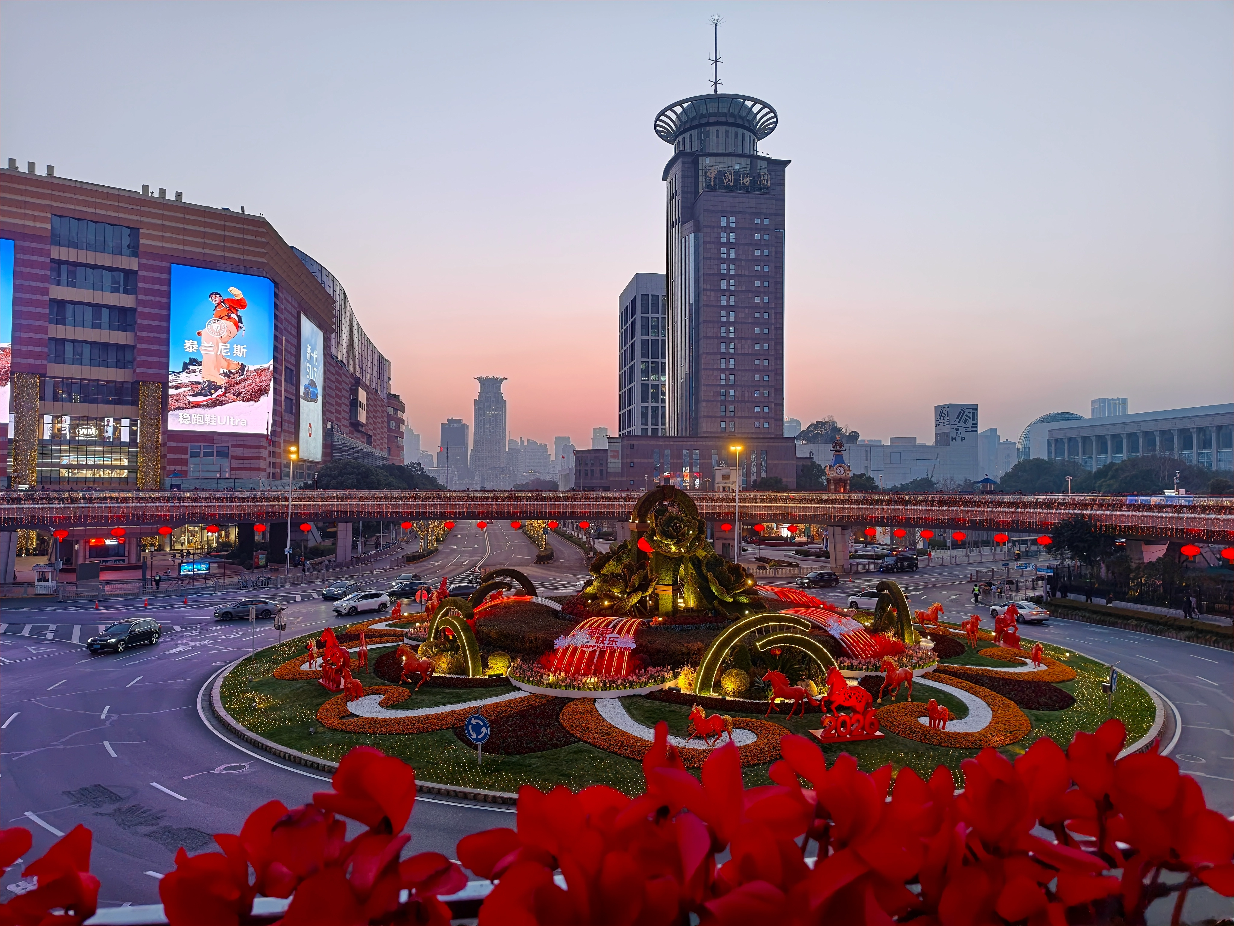 陆家嘴东方明珠附近的花坛